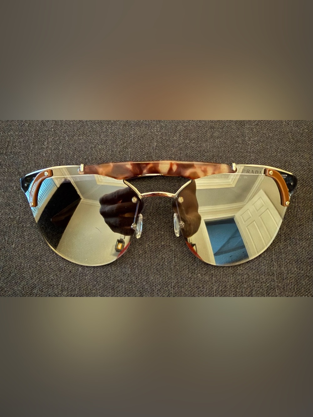 Prada Tortoise Shell and Gold Mirrored Aviator Sunglasses